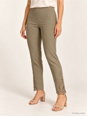Attyre New York Taupe Polka Dot Lace Hem Pull-On Pants Size 4